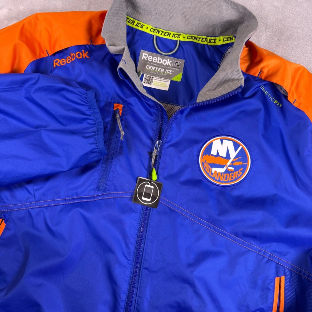 Reebok NHL NY Islanders Center Ice KineticFit Full Zip Jacket Blue Orange Mens L
